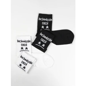 Beşiroğlu Grup 2'li Siyah Beyaz  Pamuk Spor Tenis Fitness Çorabı Incinmişsin Dedi Desenli