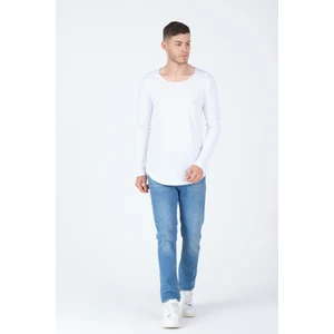 The One Siyah Erkek Basic Uzun Kol Kesik Yaka, Açık Yaka, Oval Kesim, %100 Pamuklu Slim T-Shirt