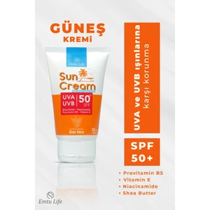 Emtu Life 50 SPF+ Güneş Kremi Tüm Cilt Tipleri İçin Leke Karşıtı, Aloe Vera ve Vitamin E içerir 50 ml