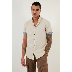Pamuklu Slim Fit Düğmeli Yaka Kısa Kollu Gömlek Erkek GÖMLEK CF21S112546