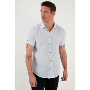 % 100 Pamuk Keten Görünümlü Slim Fit Kısa Kollu Gömlek Erkek GÖMLEK CF21S111766
