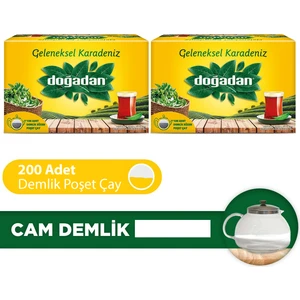 Geleneksel Karadeniz Demlik Poşet Çay 100'LÜ 2 Adet + Cam Demlik
