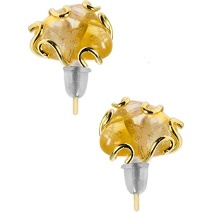 Tesbih Atölyesi Doğal Sitrin Taşı Küpe (24K Altın Kaplama)