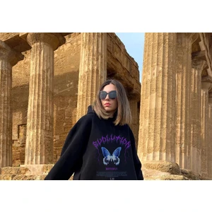 Touz Moda Evolution Butterfly Siyah Kapüşonlu Sweatshirt