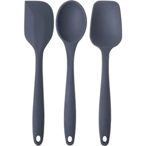 Kitchen Design Lab Büyük Boy Yanmaz Silikon Düz, Yassı, Kaşık Spatula Seti 3 Parça - Spatula Kaşık Antrasit