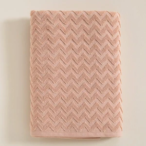 Zigzag Banyo Havlusu  70x140 Cm Ekru / Koyu Somon