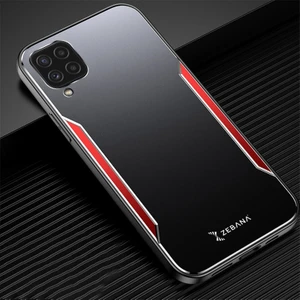 Samsung Galaxy A12 Kılıf Zebana Metal Mitras Kılıf (Silikon Kenar) Kırmızı