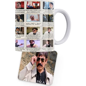 Kurtlar Vadisi Serisi Pala Sahneleri Baskılı Porselen Kupa ve Mdf Bardak Altlığı