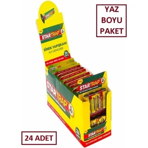 Yapışkanlı Sinek Bandı 4'lü, Zehirsiz Yapışkanlı Sineklik, 1 Koli (24 Adet) ‘’ Yaz Boyu Pa