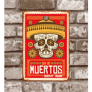 RETRO156 Kişiye Özel Amigo Kuru Kafa Retro Vintage Metal Poster Dia De Muertos