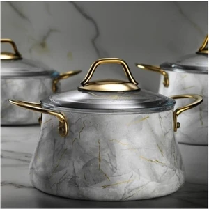 Marble 9 Parça Beyaz Mermer Granit Tencere Seti 04.27.12.0