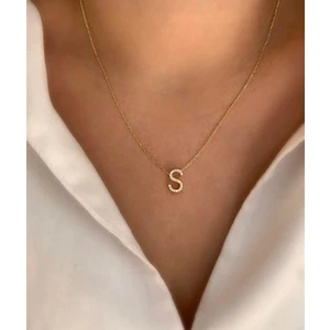 Sadece Jewellery Gold Renkli Üç Boyutlu Zirkon Taşlı S Harfli Kolye