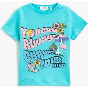 Baskılı Kısa Kollu Tişört Bisiklet Yaka