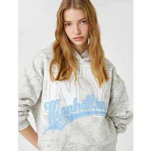 Kapüşonlu Sweatshirt Kolej Baskılı Uzun Kollu