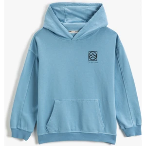 Basic Kapşonlu Sweatshirt Uzun Kollu Baskı Detaylı Pamuklu