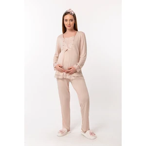 Kahverengi Hamile Lohusa Pijama Takımı