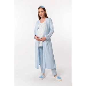 Mavi Sabahlıklı Hamile Lohusa Pijama Takımı