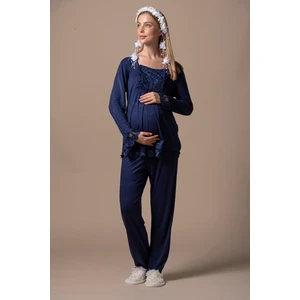 Lacivert Hamile Lohusa Pijama Takımı