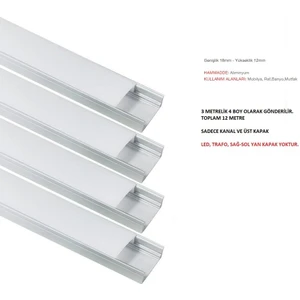 12MT Alüminyum LED Kanalı, LED Profili , Şerit LED Kanalı Boş Kasa 4x3 Metre 724080102