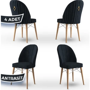 Concept Ritim Serisi Babyface Kumaş Doğal Ahşap Ayak Beyaz Kafes Sandalye 4 Adet
