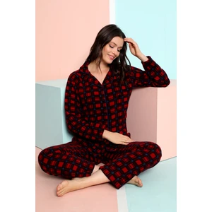 Kadın Kışlık Welsoft Peluş Polar  Düğmeli Pijama Takımı