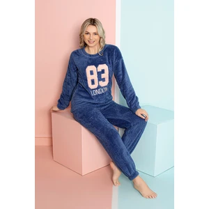 Desenli Tam Peluş Kışlık Yılbaşı Kadın Pijama Takımı