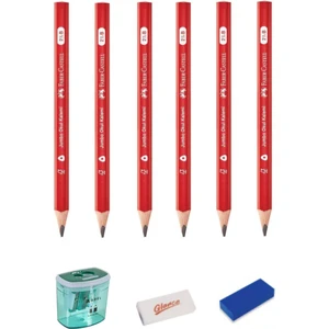 Faber-Castell Jumbo 2.5b Okul Kalemi 6'lı-Adel Auto Lock Kalemtraş Şeffaf-Silgi Seti