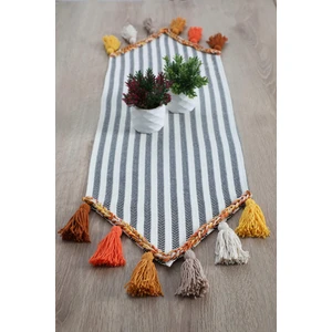 Aisha's Design Renkli Püsküllü Çizgili Runner 90 x 30,R-47K