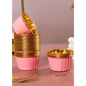 Tinky Winky Kağıt Muffin Kek Ve Sufle Kapsülü Pembe Içi Metalik Gold