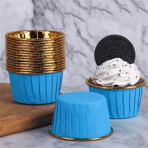 Tinky Winky Kağıt Muffin Kek Ve Sufle Kapsülü Mavi Içi Metalik Gold
