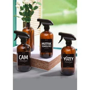 3'lü Amber Cam Şişe 500 ml (Yüzey, Cam, Mutfak Temizleyici Etiketli)