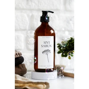 Sıvı Sabunluk Beyaz Çiçek Etiketli 500 ml Amber Cam Sabunluk
