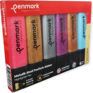 6 Renk Metalik Simli Fosforlu Kalem Seti 6'lı Paket