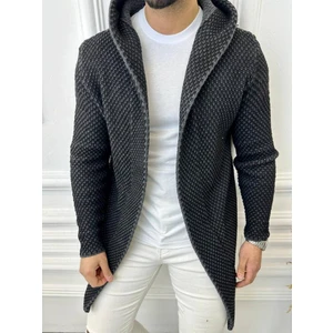 Elku Moda Hırka Kapüşonlu Örgü Triko Uzun Panço Hırka