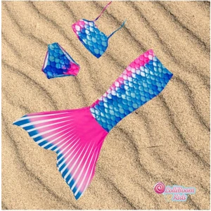 Lolli Boom Kids Kız Çocuk Deniz Kızı Kostüm Bikini - Mayo Efsane Little Mermaid Pembe Mavi Renk Geçişli Balıksırtı