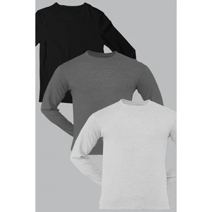 Düz Siyah, Antrasit, Gri Uzun Kollu Erkek T-Shirt 3'Lü Eko Paket