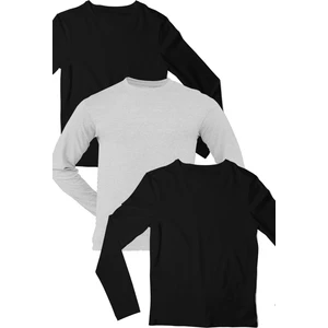 Düz 2 Siyah, 1 Gri Uzun Kollu Erkek T-Shirt 3'Lü Eko Paket