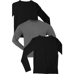 Düz 2 Siyah, 1 Antrasit Uzun Kollu Erkek T-Shirt 3'Lü Eko Paket