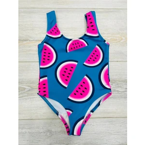 Lolli Boom Kids Kız Çocuk Karpuz Desen Fuşya Mavi  Askılı Mayo Yeni Sezon