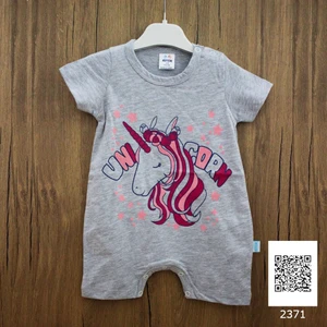 New Team Kız Bebek Desenli Kısa Kollu Tulum - Kod 2371, 12-18 Ay, Gri
