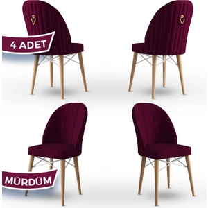 Concept Ritim Serisi  Babyface Kumaş Doğal Ahşap Ayak Beyaz Kafes  4 Adet Sandalye
