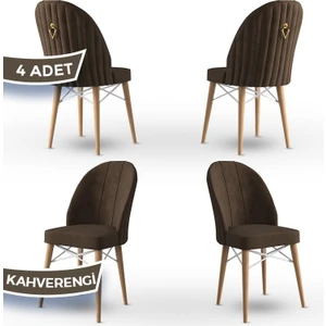 Concept Ritim Serisi  Babyface Kumaş Doğal Ahşap Ayak Beyaz Kafes  4 Adet Sandalye