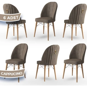 Concept Ritim Serisi  Babyface Kumaş Doğal Ahşap Ayak Beyaz Kafesli 6 Adet Sandalye