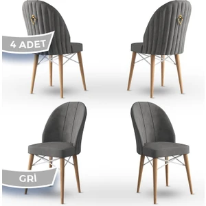 Concept Ritim Serisi  Babyface Kumaş Doğal Ahşap Ayak Beyaz Kafes  4 Adet Sandalye