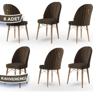 Concept Ritim Serisi  Babyface Kumaş Doğal Ahşap Ayak Beyaz Kafesli 6 Adet Sandalye