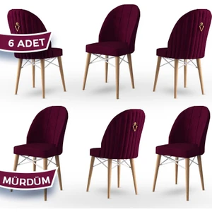 Concept Ritim Serisi  Babyface Kumaş Doğal Ahşap Ayak Beyaz Kafesli 6 Adet Sandalye