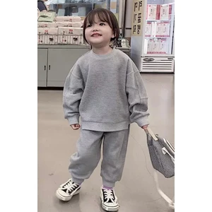 Amor Man Bisiklet Yaka Soft Düz Renk % 100 Pamuk 3 Iplik Oversize Kız Çocuk Eşofman Takımı