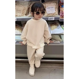 Amor Man Özel Tasarım Soft Düz Renk Bisiklet Yaka 3 Iplik %100 Pamuk Tam Kışlık Kız Çocuk Eşofman Takımı