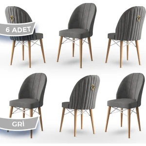 Concept Ritim Serisi  Babyface Kumaş Doğal Ahşap Ayak Beyaz Kafesli 6 Adet Sandalye