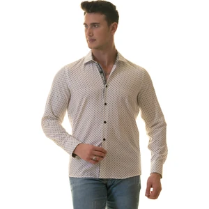 Exve Exclusive Beyaz Üzeri Siyah Puantiyeli Yaka ve Manşet Içi Detaylı Slim Fit Gömlek